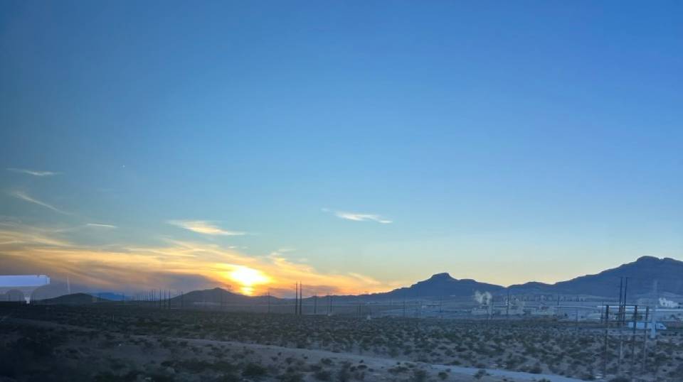 sunset on the way from Valley of Fire back to Las Vegas